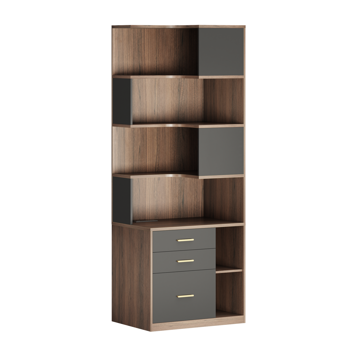 74.4" Tall L-Shaped Corner Bookshelf, 7-Tier Bookcase Black Walnut