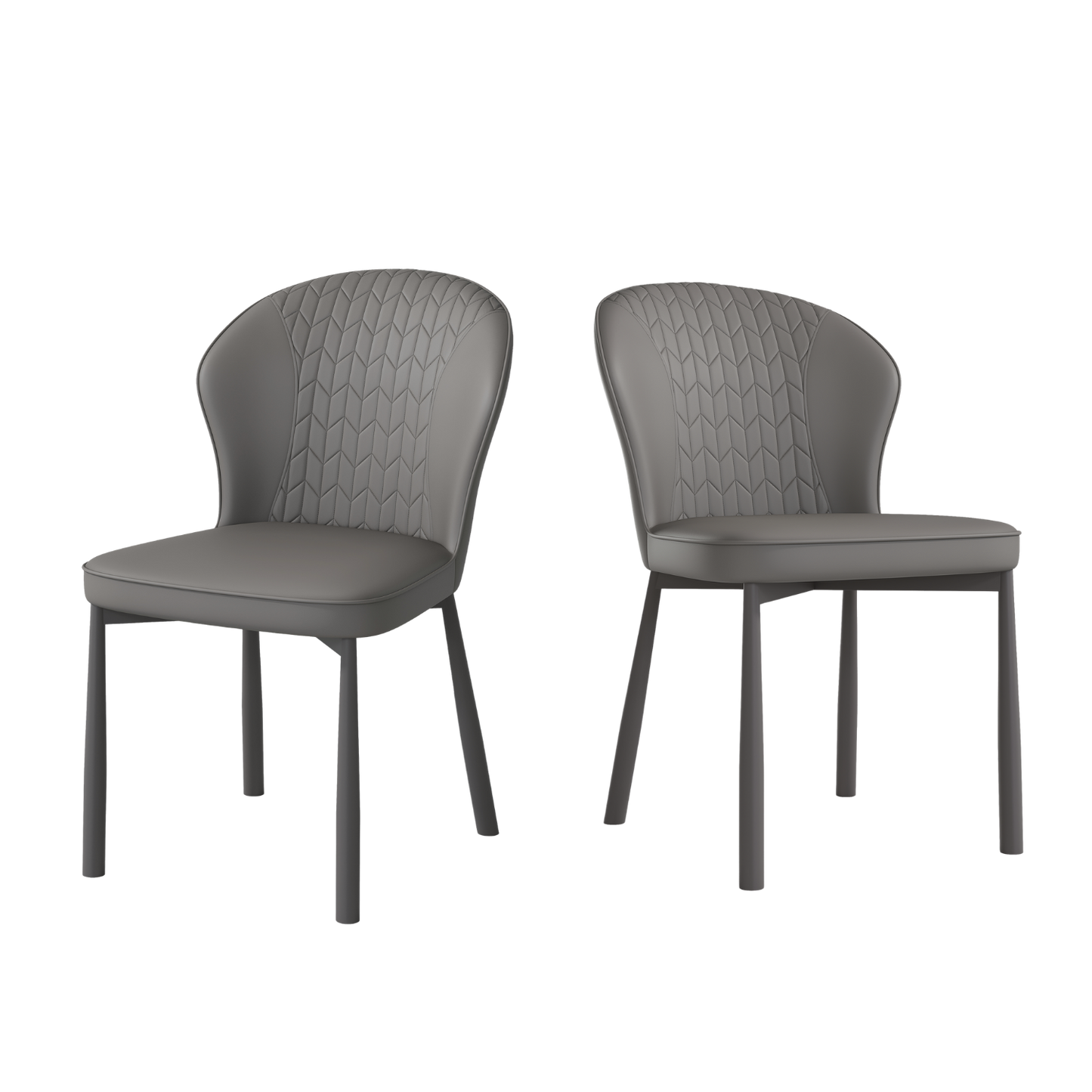 2 Pack Modern Grey Wingback PVC Dining Chairs