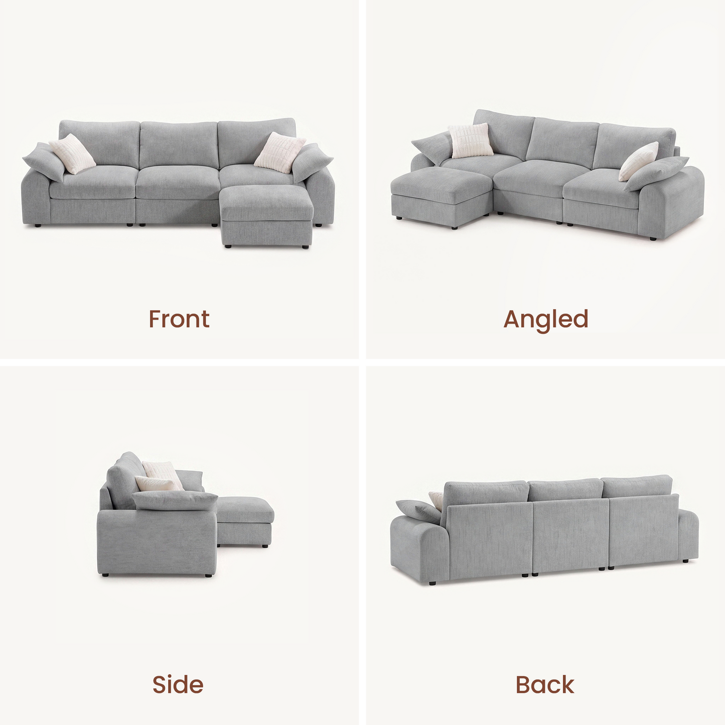 Rialto Modular Chenille L-Shape Sofa with Storage Ottoman,Gray