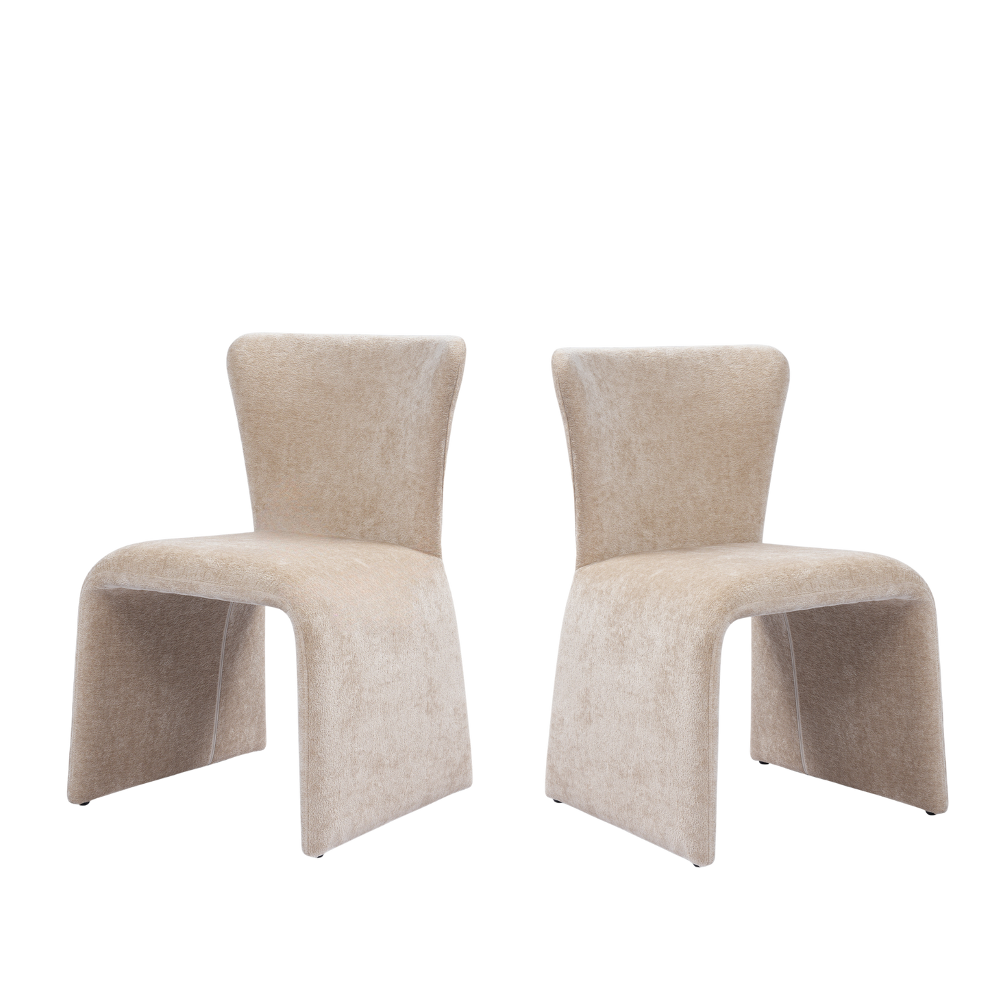 2Pack U Base Chenille Dining Chairs, Light Coffee