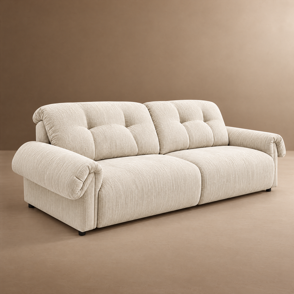 112.2" Cloud Sofa, Modern Italian Chenille Couch with Pillow Arms, Deep Seats & Down-Blend Cushions, Cream