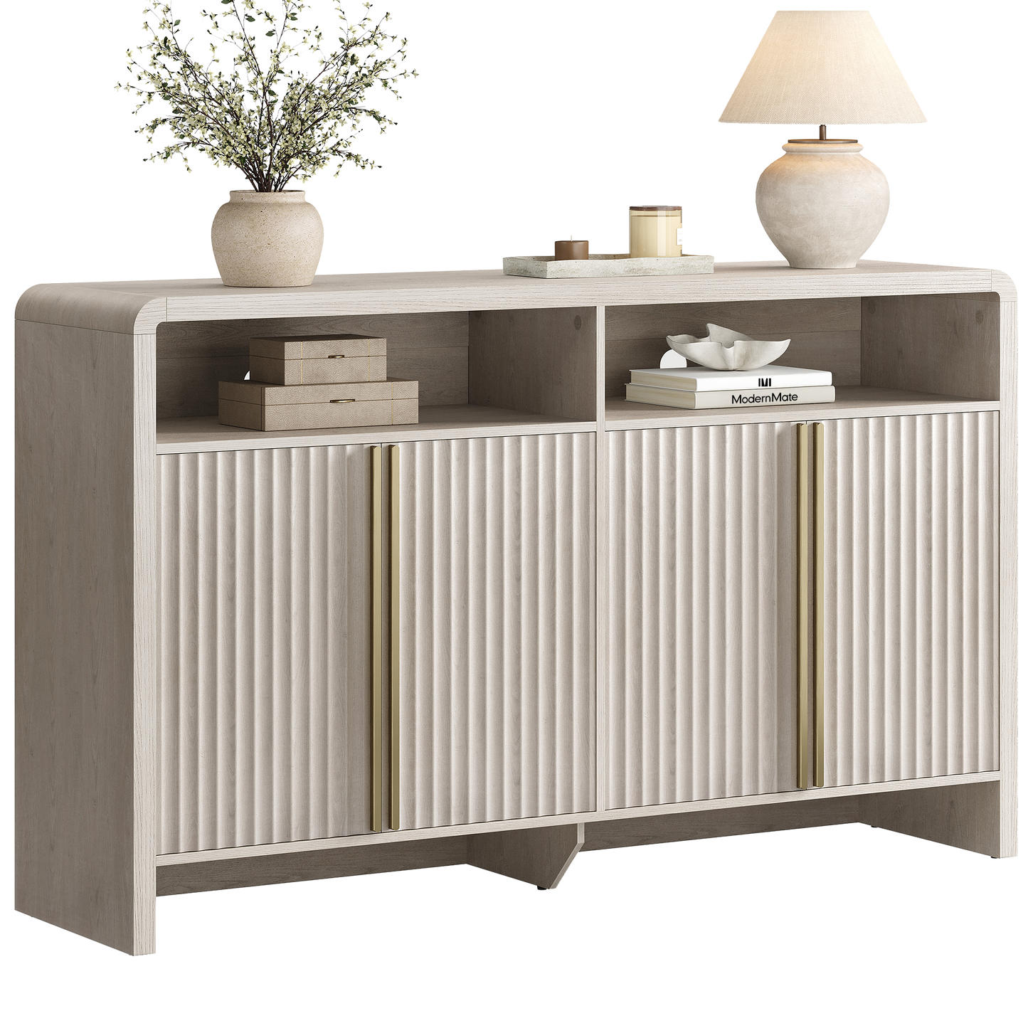 White fluted sideboard shown in a furnished room