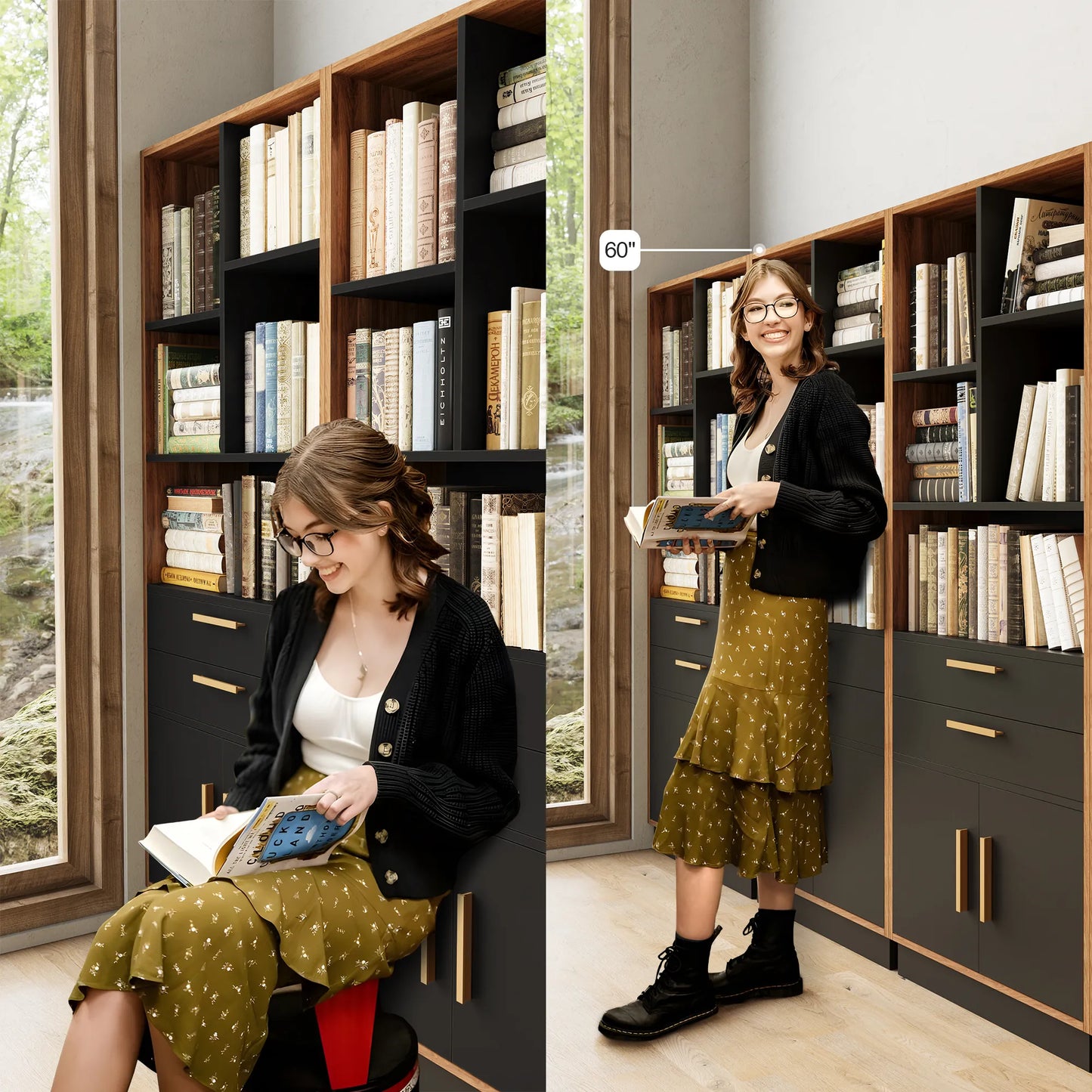 Soren 59" Wood Walnut Bookcase