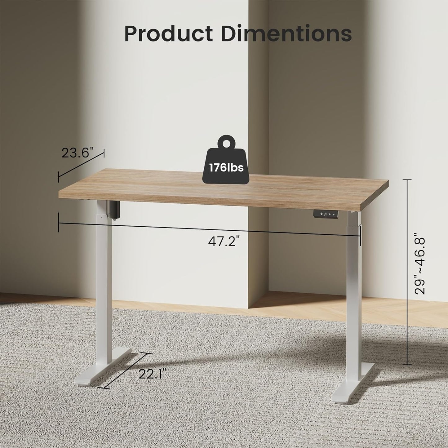 Soren 47" Electric Height-Adjustable Executive Desk, Light Walnut