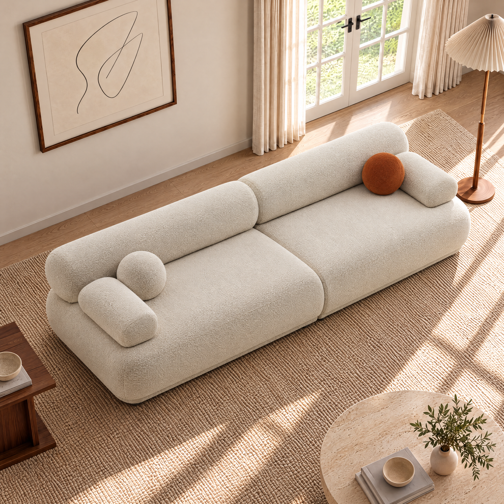Sofá de 3 plazas de terciopelo beige | Sofá modular italiano moderno