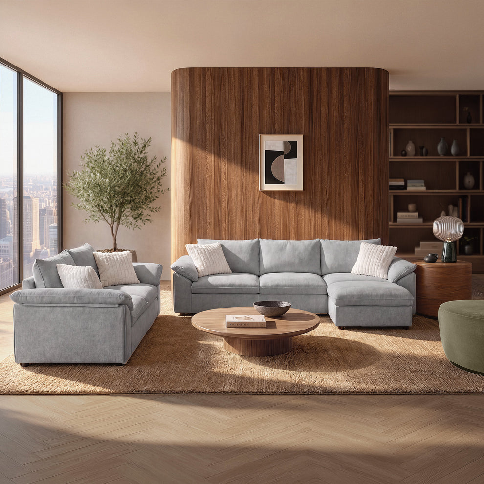 Dreamboat Modular Chenille L-Shape and Loveseat Sofa Set with Storage Ottoman,Gray