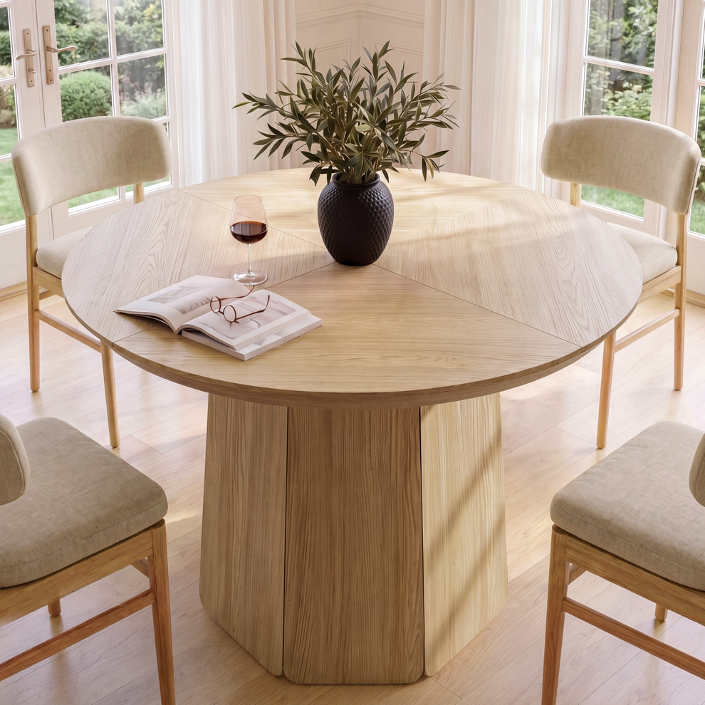 Arlo 43" Round Dining Table for 4 with Wooden Pedestal Base