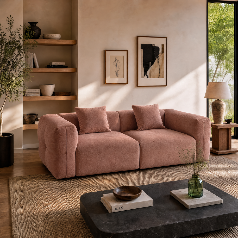 Pink Velvet 2-Seater Sofa | Modern Italian Modular Loveseat