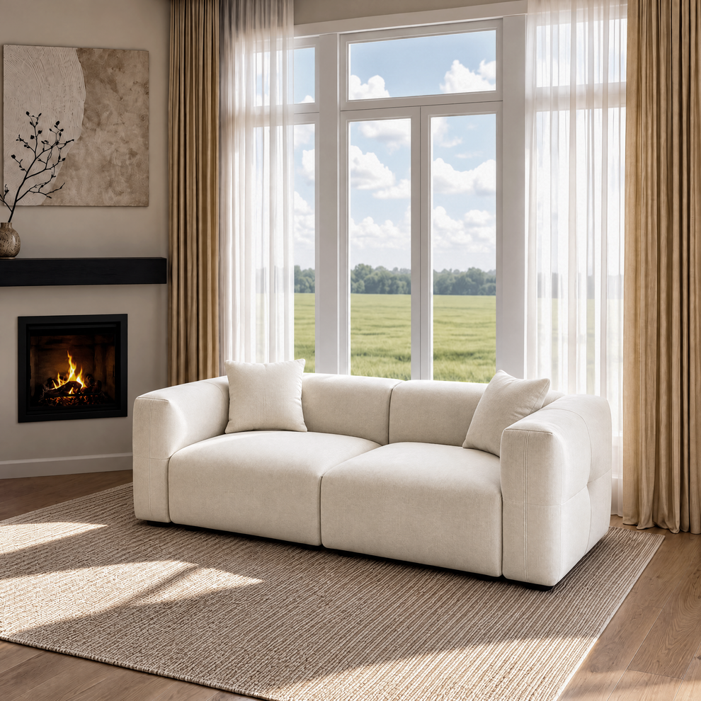 Beige Velvet 2-Seater Sofa | Modern Italian Modular Loveseat