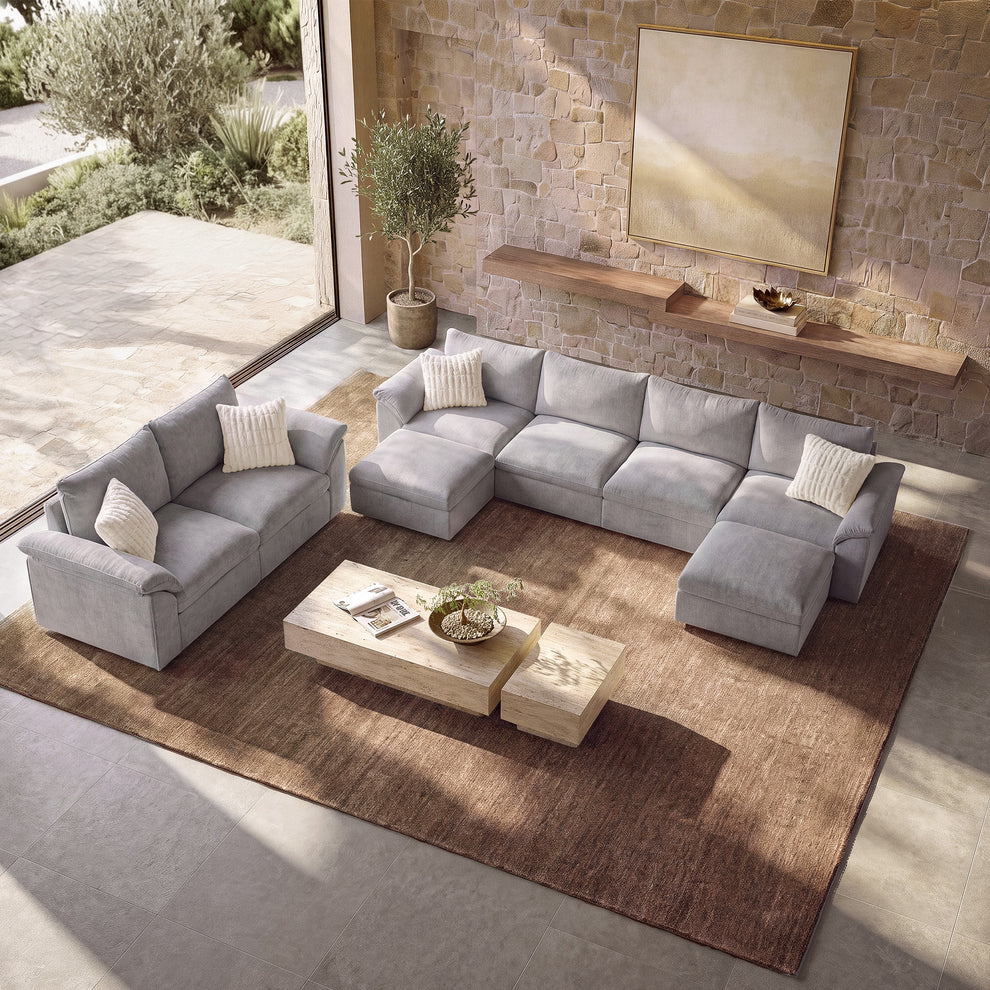 Dreamboat Modular Chenille U-Shape and Loveseat Sofa Set with Storage Ottoman,Gray