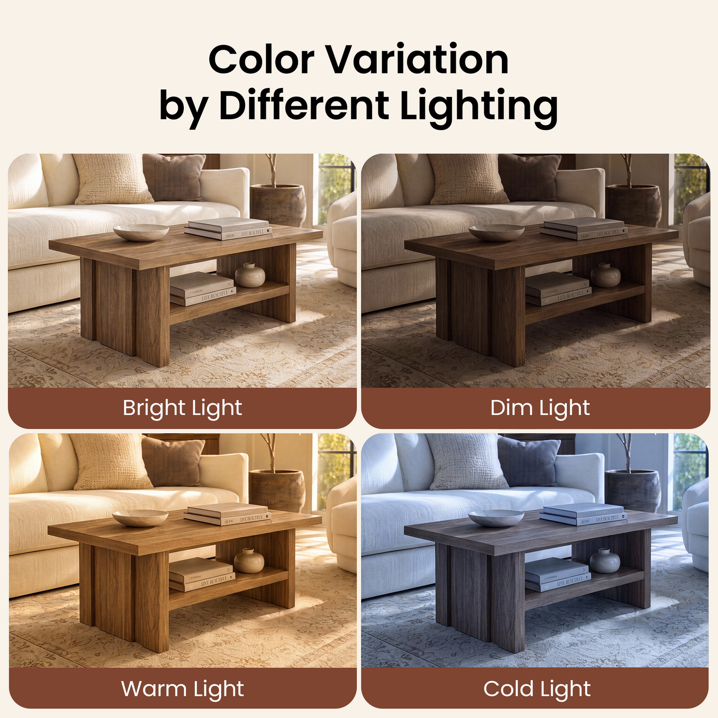 43" Coffee Table with Storage, Modern Center Table with Open Shelf in Walnut