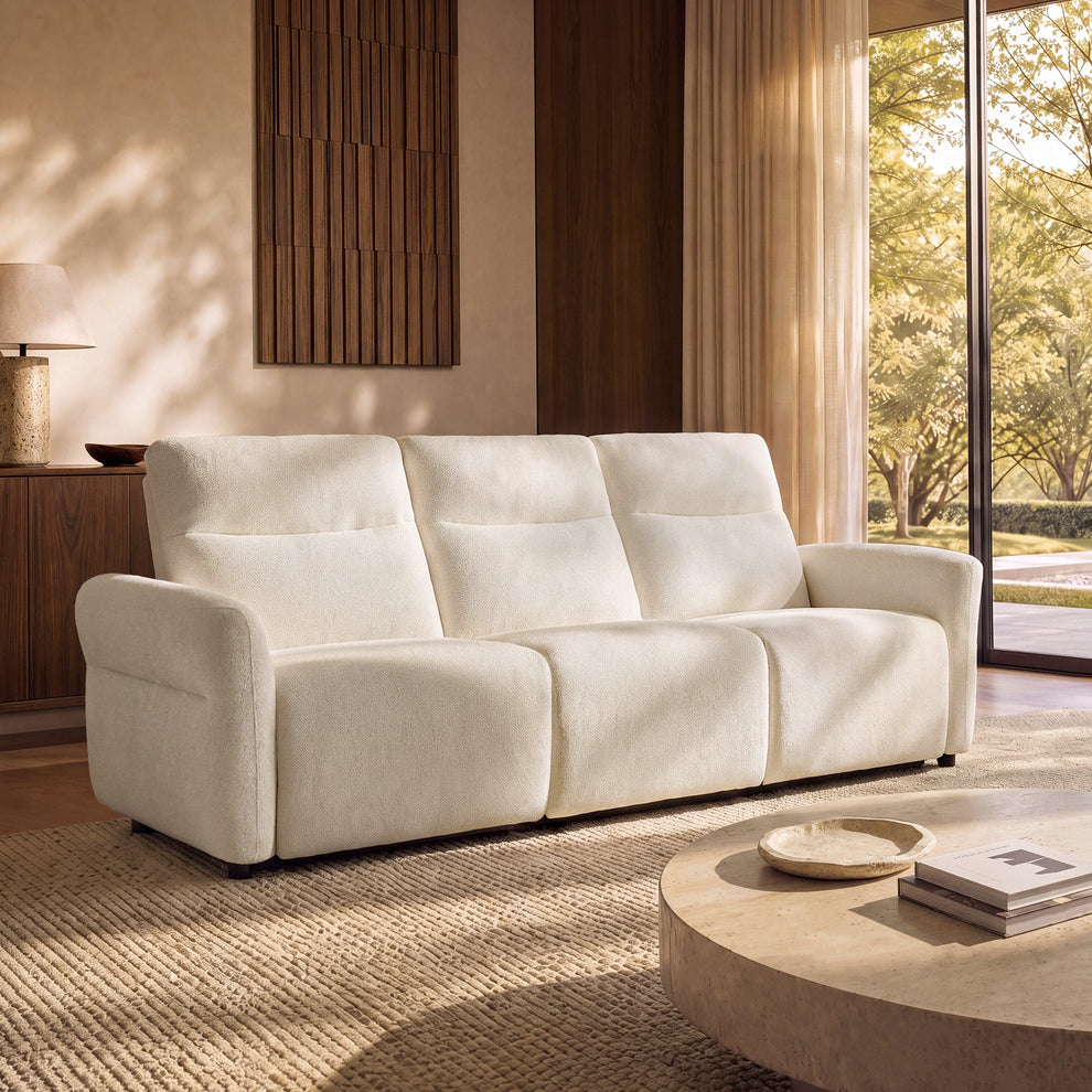 Linnea 96" Beige Textured Fabric Manual Reclining 3-Seat Sofa