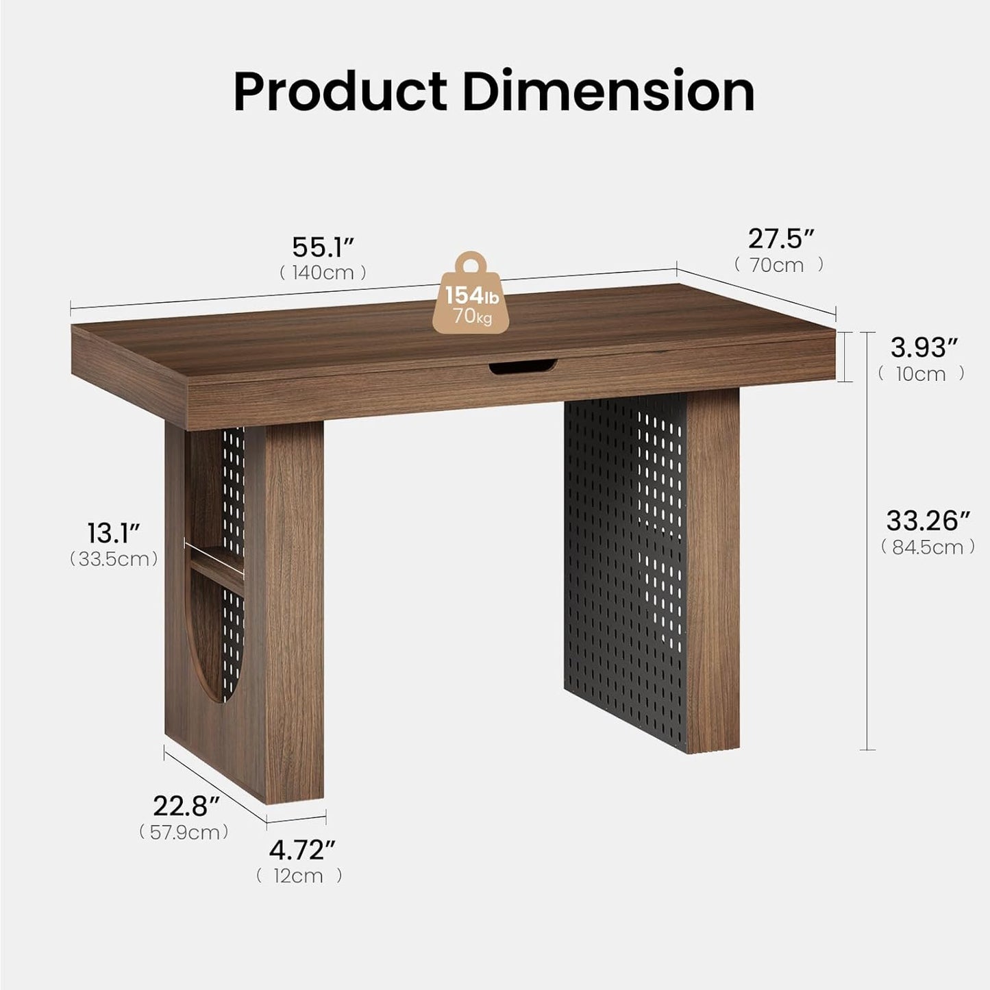 55" Computer Desk 2-in-1 Convertible Gaming & Dining Table Black Walnut