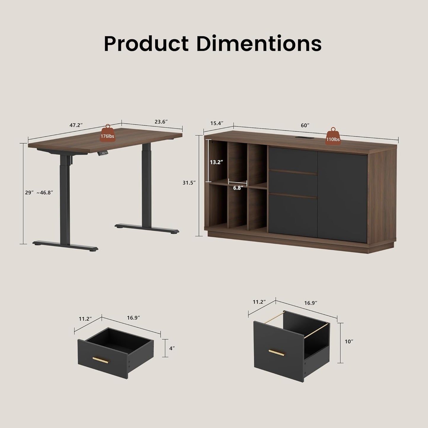 47" Electric Standing Desk with 74.6" Tall Bookcase