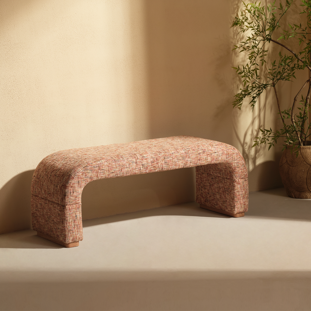 Dione Curved U-Shaped Bed End Bench & Shoe Bench, Canyon Dawn Red