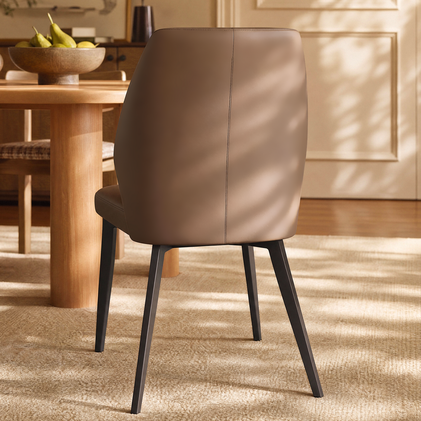 2-Pack Brown PU Leather Dining Chairs with Pleated Backrest