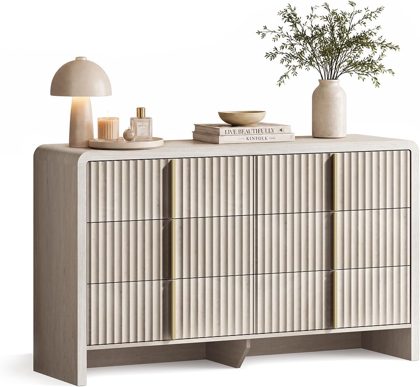 Caly Modern 53.2" 6 Drawer Dresser, Fluted Wood Storage Cabinet