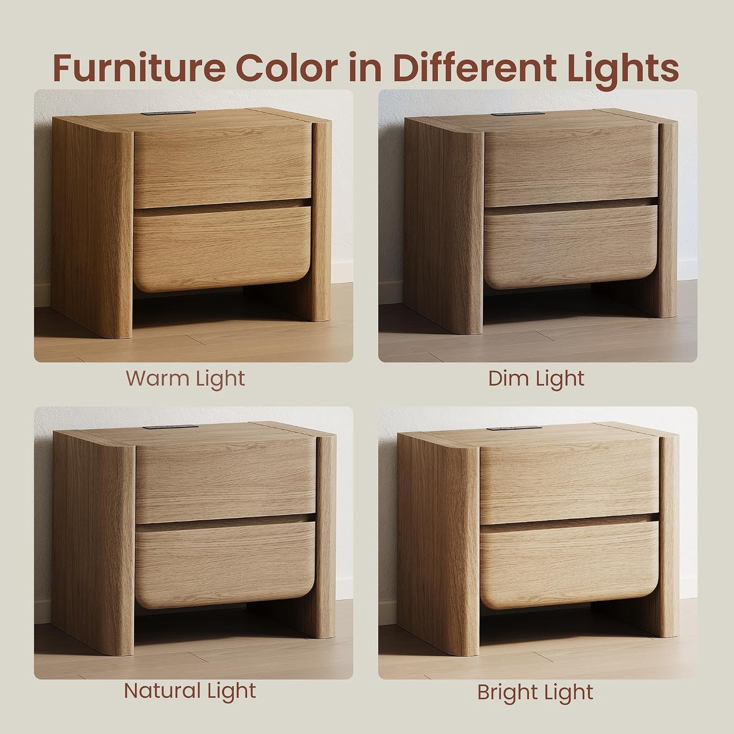 26" Nightstand with Charging Station, Large Bedside Table