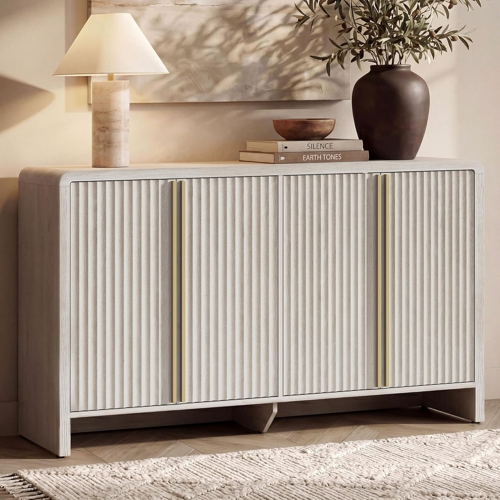 Caly 59" Modern Fluted Wooden Buffet Cabinet with 4 Doors
