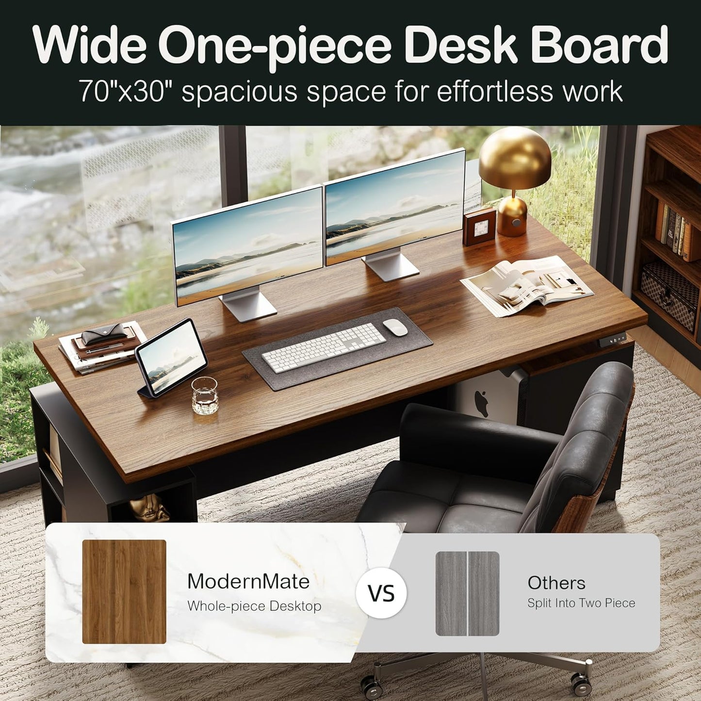 71" Executive Standing Desk One-Piece Desktop Black Walnut