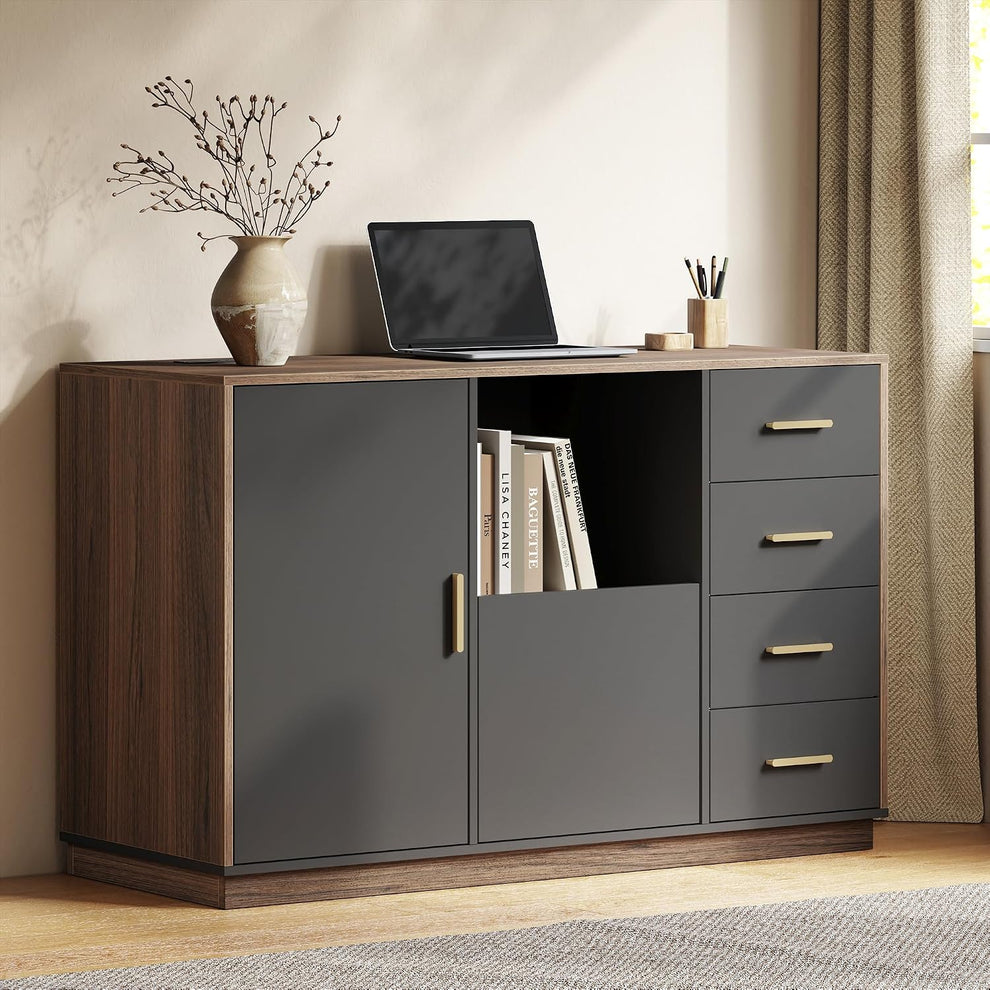 47.2" File Cabinet with 5 Drawer & Door, Charging Station