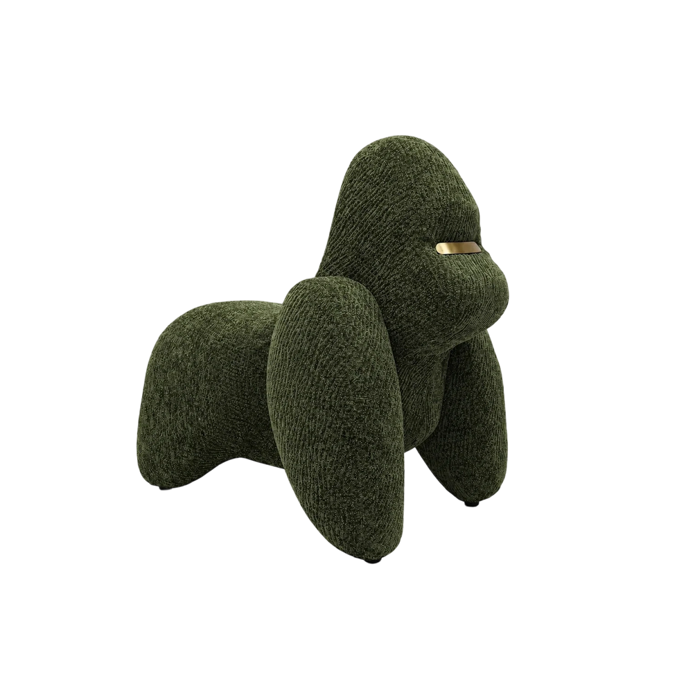 Gorilla-Shaped Accent Ottoman - Forest Green Shimmer Chenille Footrest, 24.8" Wide
