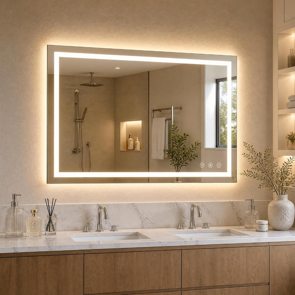 36"L x 24"W LED Smart Vanity Mirror with Anti-Fog, Dimmable Backlit & Front Lit - Bathroom Mirror