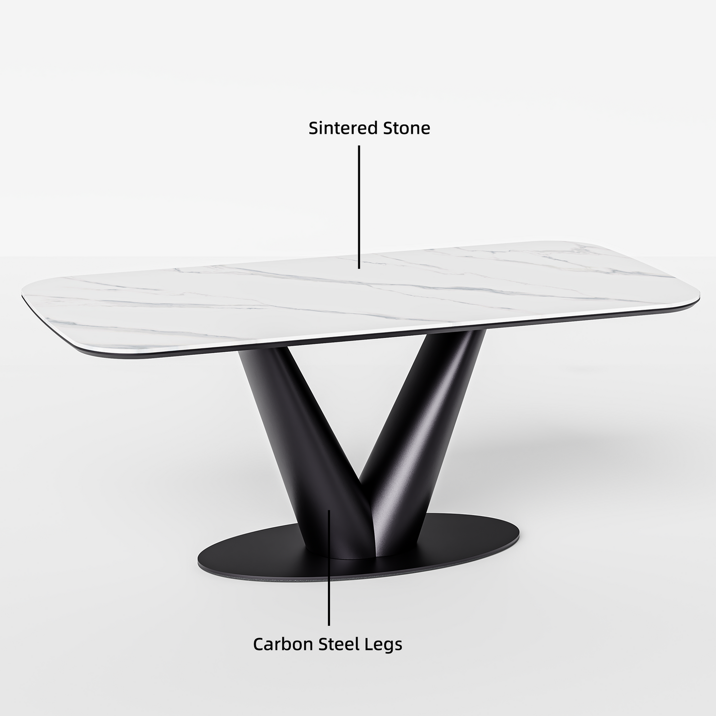 78" Glossy Sintered Stone Dining Table – Snow Mountain Pattern with V-Shaped Metal Base (6-8 Seater)