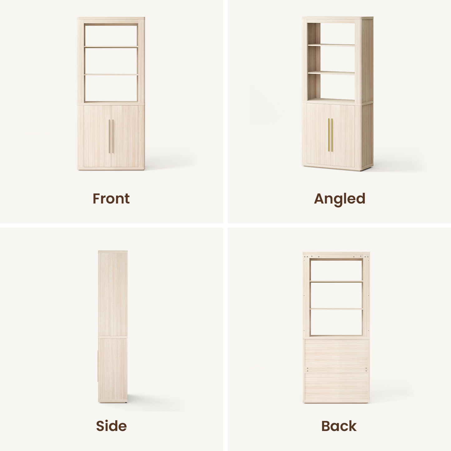 Arch 71" Bookcase with Open Shelves & Cabinet, Beige Oak