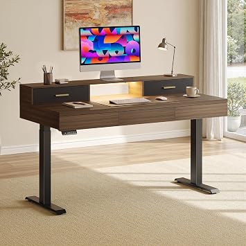 Escritorio de pie de 60" con 5 cajones, escritorio eléctrico ajustable para oficina en casa