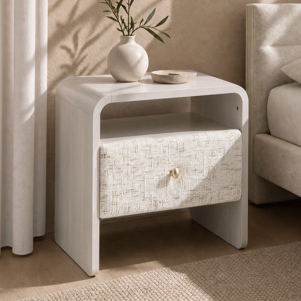 Dione Nightstand with Pebble Handle & Open Shelf - Gray