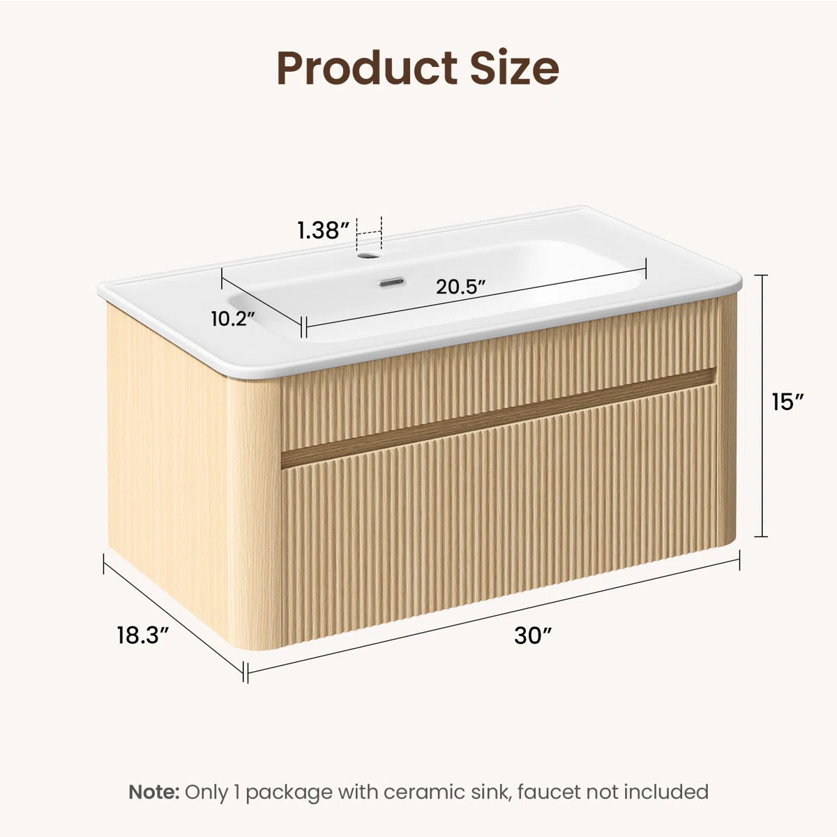 Fredson 30" Single Wall-Mounted Bathroom Vanity with Arc-Shaped Ceramic Sink