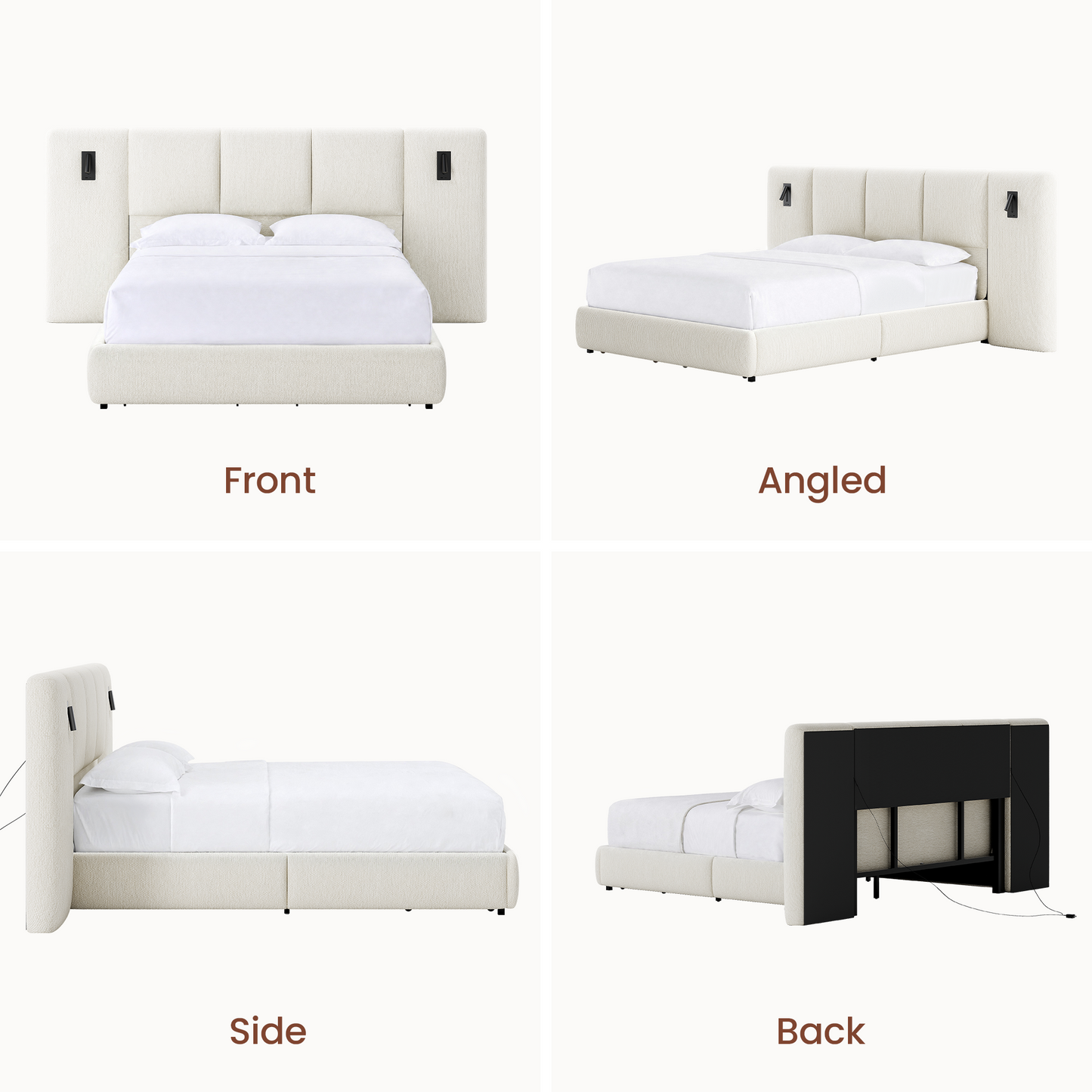 Linemix Wide Upholstered Queen Storage Bed with LED Lights & USB Ports