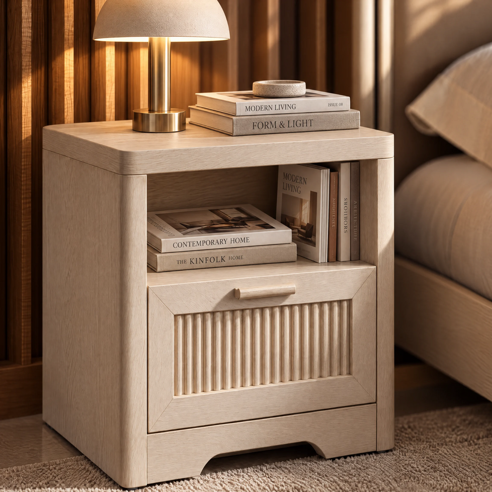 Lira 22.8" Fluted Wood Nightstand with Charging Station