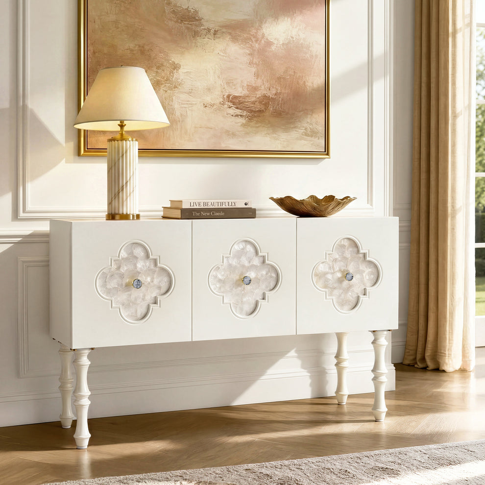 47" Shell Inlay 3-Door Accent Cabinet Storage Cabine