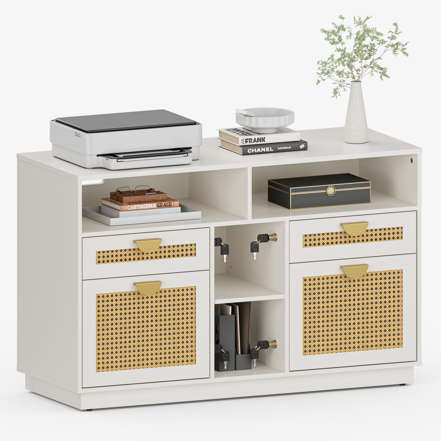 Soren 4-Drawer Wood File Storage Cabinet White Office Cabinet Modern Bookcase