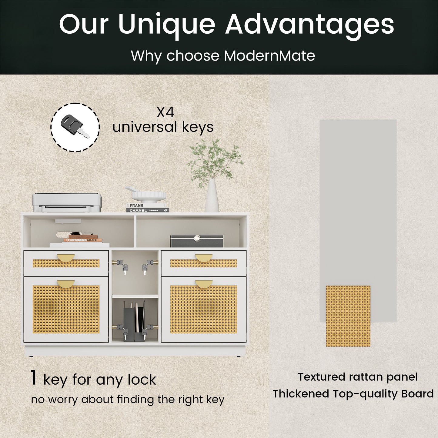 Soren 4-Drawer Wood White Storage File Cabinet