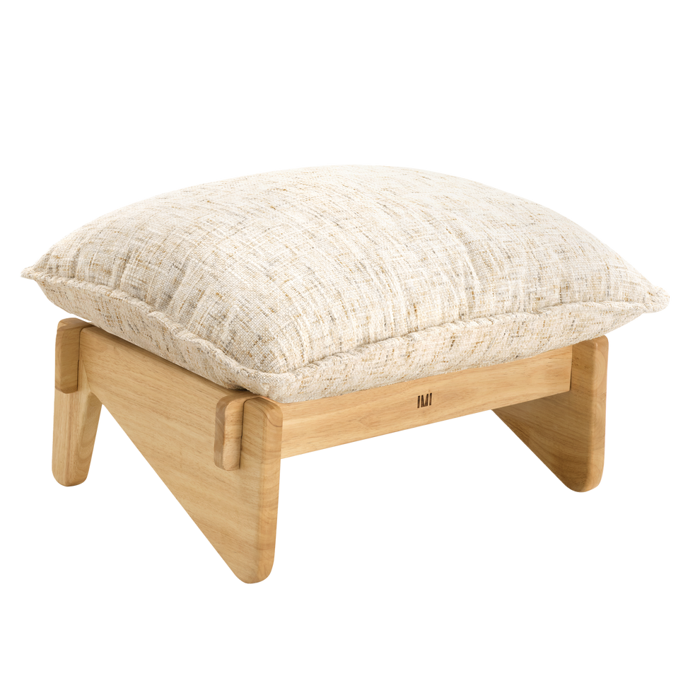 Upholstered Ottoman, Textured Chenille Footrest with Solid Wood Base-Llia,Sandstone Beige