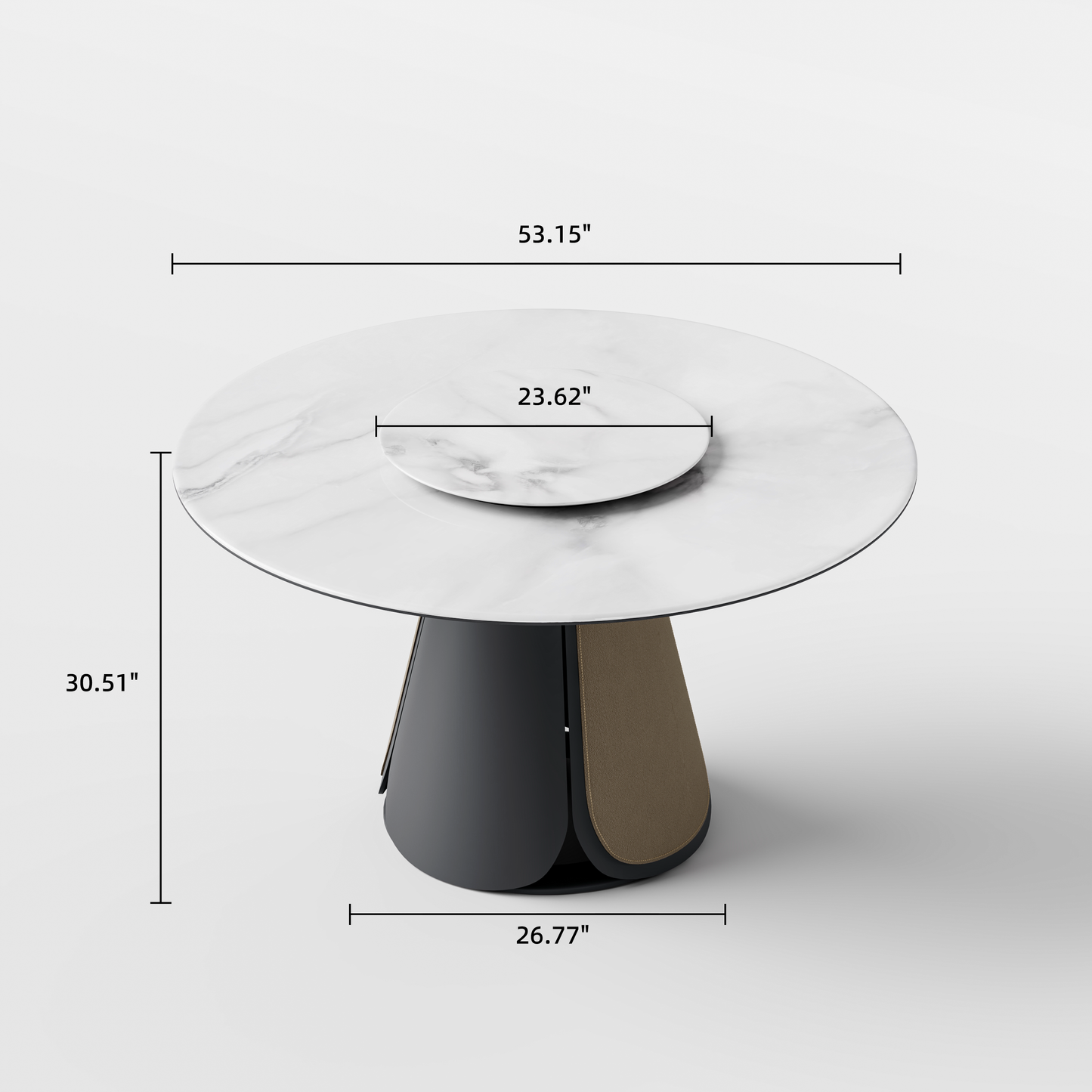 53" Round Marble-Pattern Glass Table with Lazy Susan & Petal Base