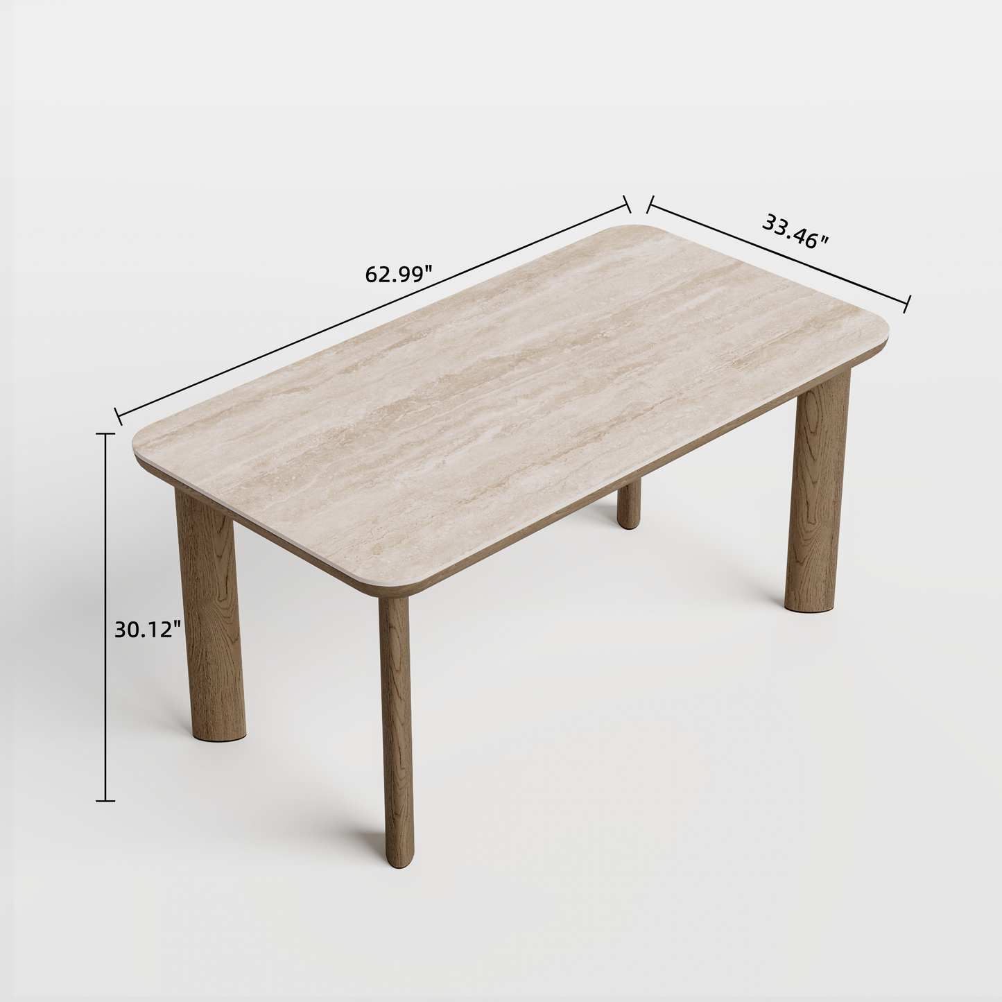 63" Mid-Century Modern Travertine Sintered Stone Dining Table for 4-6