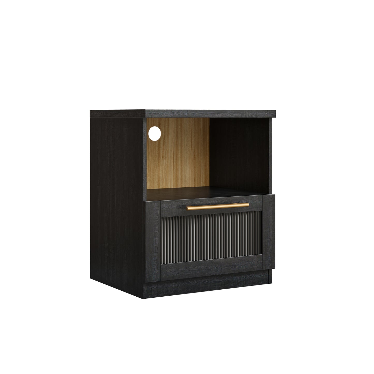 Harmo Block Black Wave-Panel Nightstand