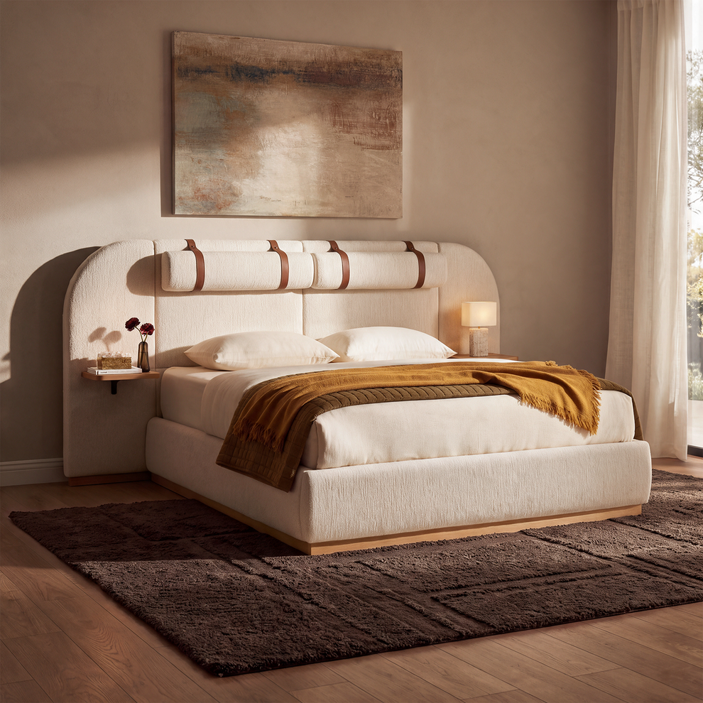 Queen Extended Wide Screen Bed Frame with Floating Nightstands - Orena