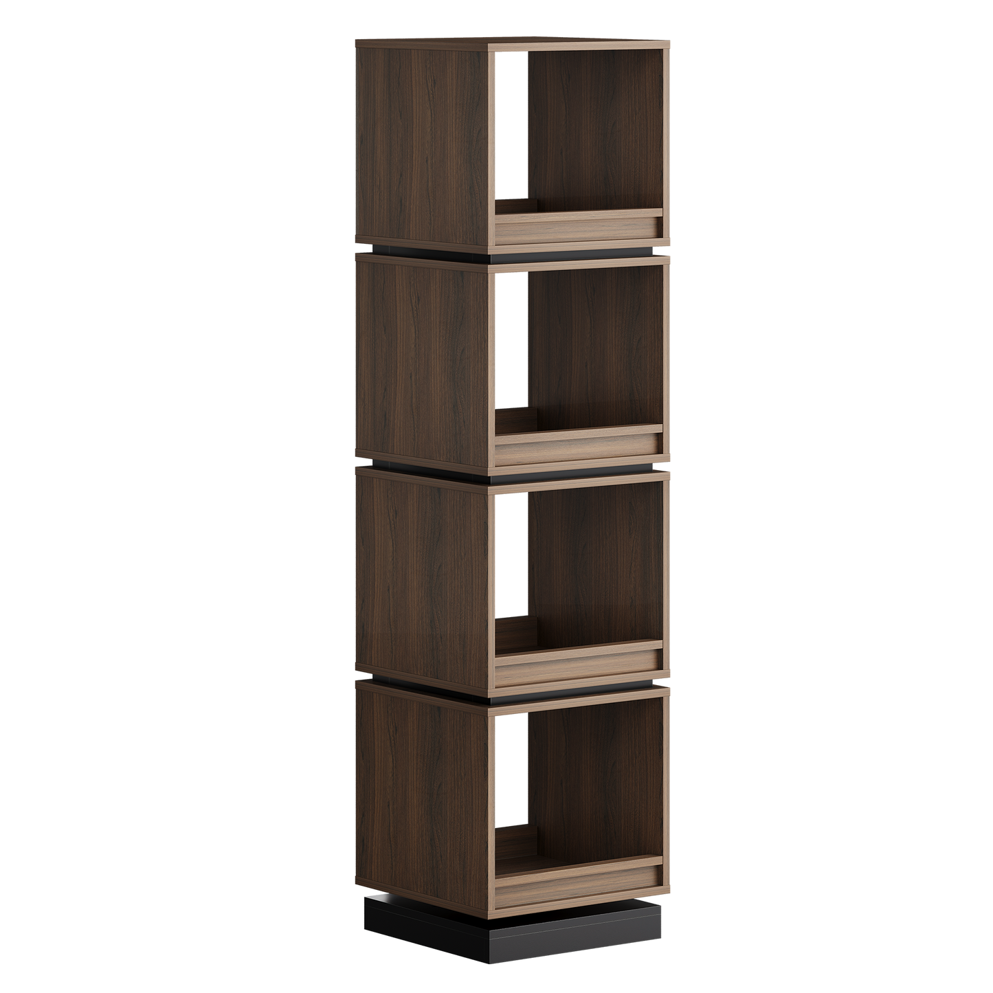 4-Tier 360° Rotating Bookshelf Tower, 59" Wood Organizer Black Walnut