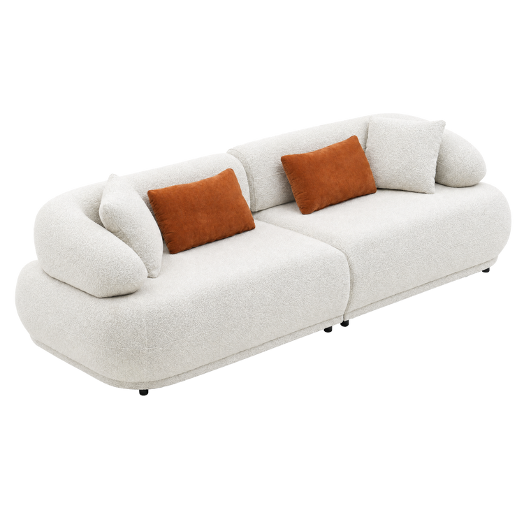 Cream Teddy Fabric 3-Seater Sofa with Cylindrical Armrests
