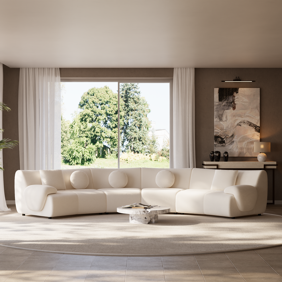 [Pre-Sale] Bamboo-Segment Design Curved Sofa, 196" 4-Piece Modular Chenille Sectional, Cream