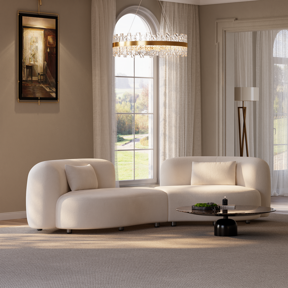 [Pre-Sale]  Space Capsule Curved Sofa, Modern 2-Seater Chenille Loveseat with High-Resilience Foam,Cream