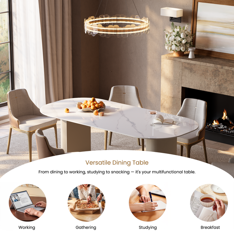 [Pre-Sale] 71" Luxury Snow Mountain Sintered Stone Dining Table, Fluted Pedestal Table for 6-8