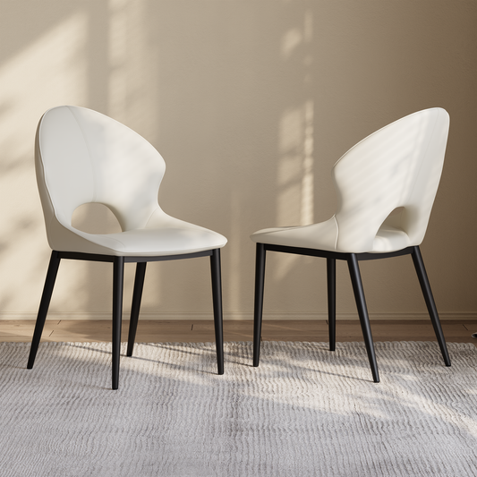 2 Pack Modern Cream PU Leather Dining Chairs with Crescent Cutout Backrest