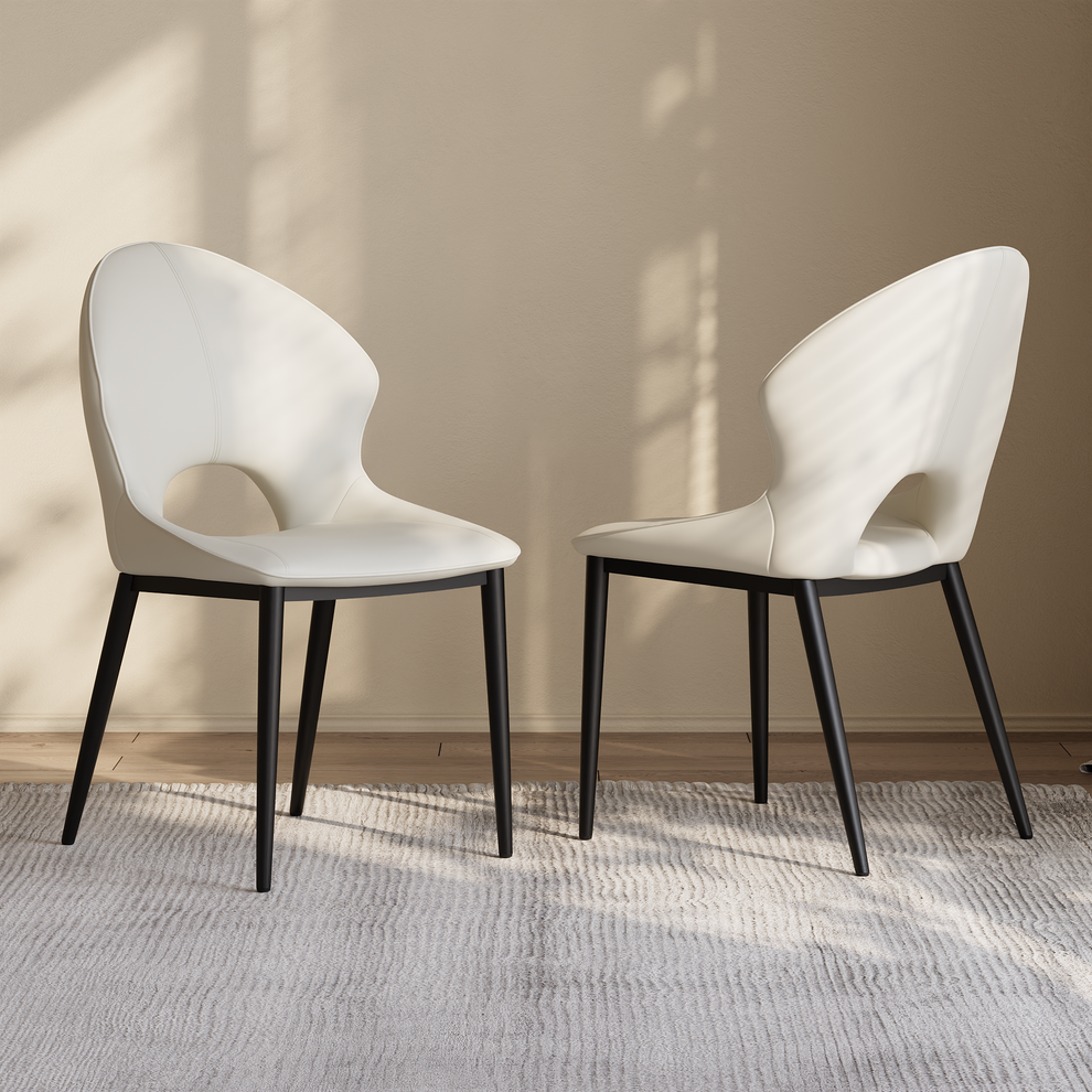 2 Pack Modern Cream PU Leather Dining Chairs with Crescent Cutout Backrest