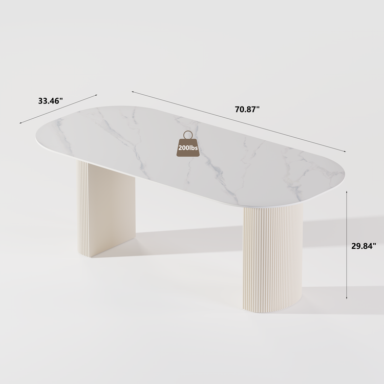 [Pre-Sale] 71" Luxury Snow Mountain Sintered Stone Dining Table, Fluted Pedestal Table for 6-8
